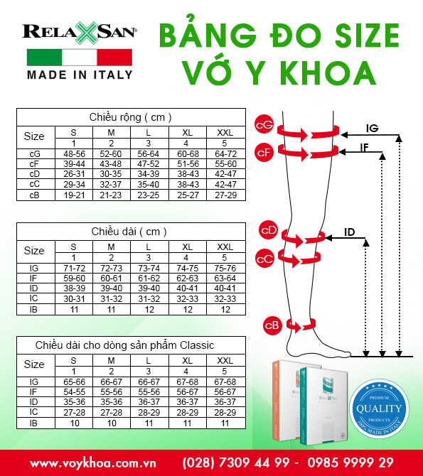 Bảng đo size tại cửa hàng Vớ Y Khoa